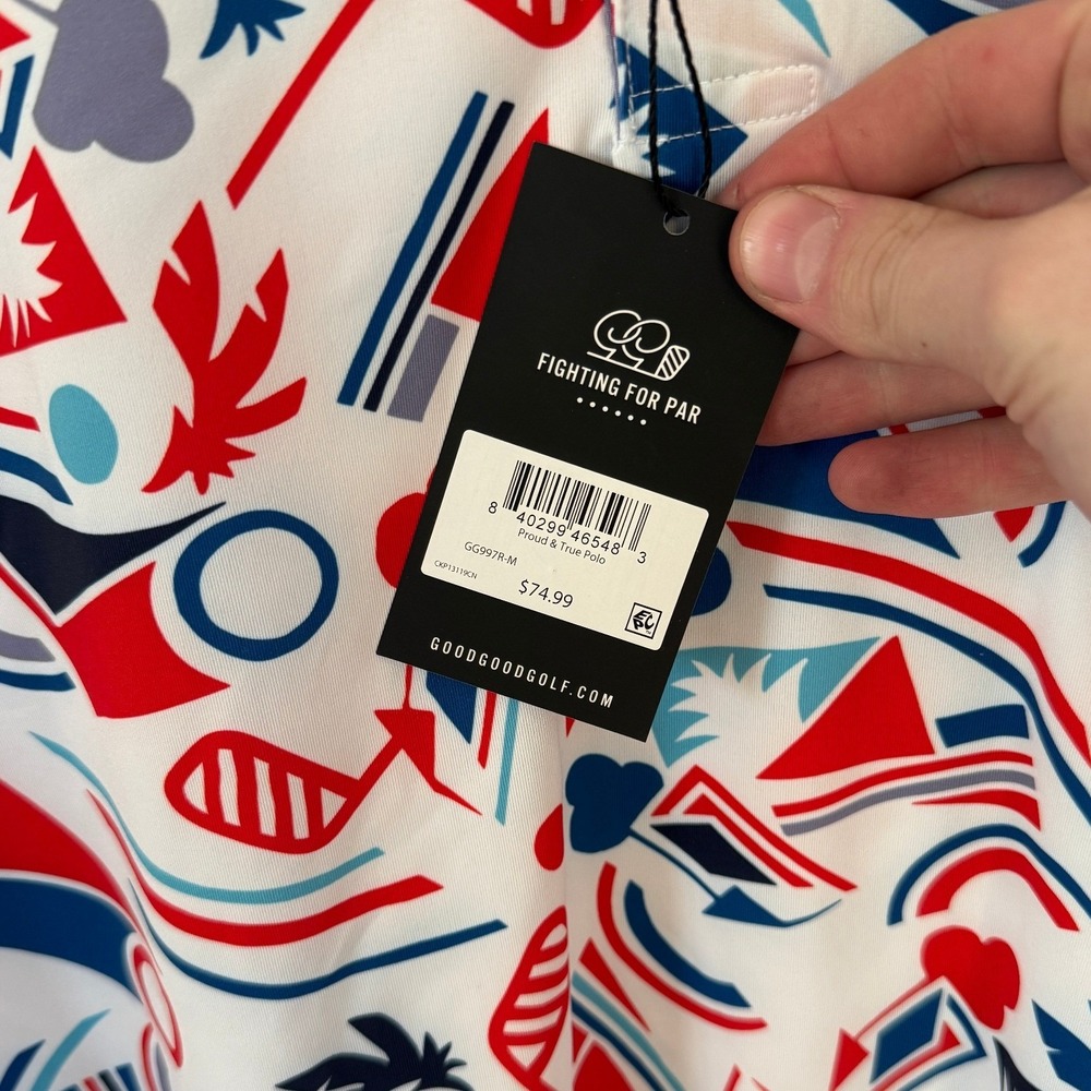Good Good Proud and True Polo Mens Medium Red White Blue Golf Shirt GG997R-M NEW - Picture 6 of 6